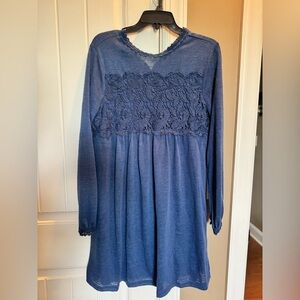 Long Sleeve Navy Lace Yoke Tunic Top mini dress
